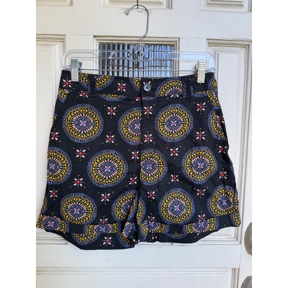 Maeve Anthropologie Black Medallion Print Chino‎ Shorts Size 2 High Rise